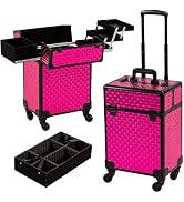 Arous Rolling Makeup Train Case Cosmetic Travel Trolley 4 Tray with Sliding Rail Removable Middle...