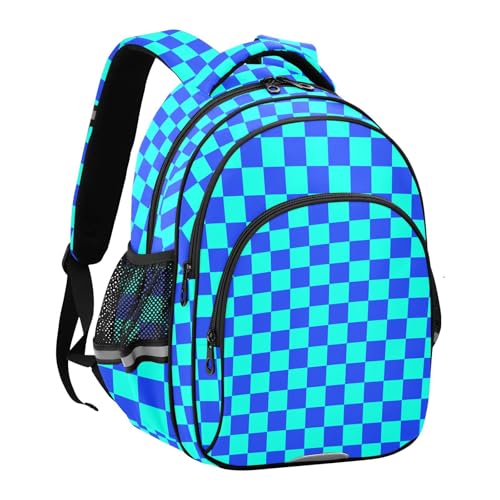 Blue and Teal Buffalo Checkered Toddler Backpack for Prechool Boys Girls 3-8 Years Mini Bookbag S2