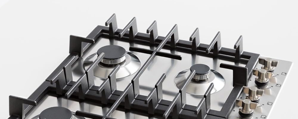 F.LLI BERTAZZONI, MODERN, P905LMODX, Piano Cottura Gas 5 Fuochi, Tripla Corona Laterale, Manopole in Metallo, Griglie in Ghisa, INOX, Misure cm 90x52 (Foro 85x48)