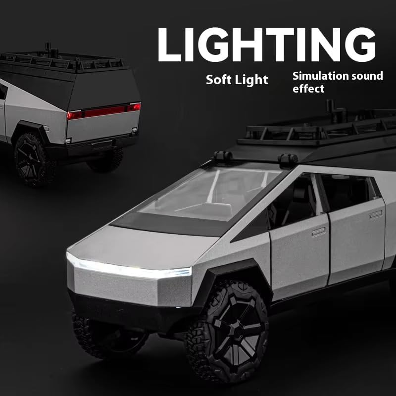 Image of 1:24 Tesla Cybertruck Camping RV Diecast Metal Pull Back Car with 6 Openable Doors with Sound and Light Toy Decoration car Best Gift Toys for Kids 【Colors as Per Stock】