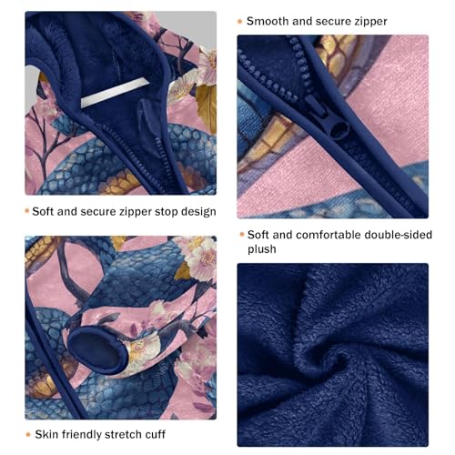 Snake Leaves and Flowers Toddler Fleece Jacket Girl Boys Hooded Fleece Jacket Coat Warm Outwear Zip-up 3-10T3