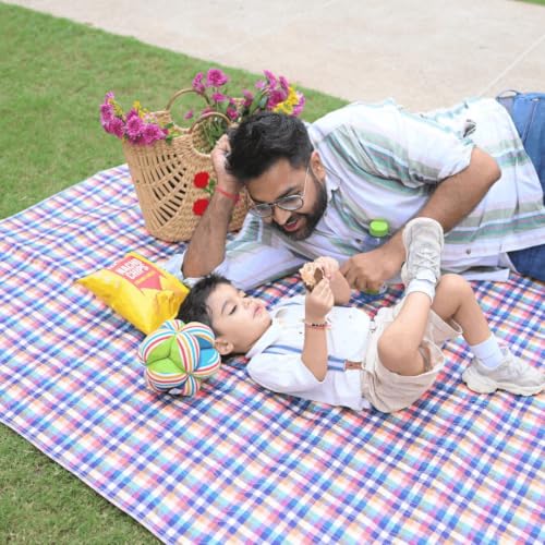 Image of Check Print Picnic Mat - 1.4m x 1m | Yoga & Kids mat | Non Toxic| Waterproof, Foldable & Lightweight Outdoor & Indoor Mat | Easy to Carry, Clean & Ideal for Park, Beach & Camping