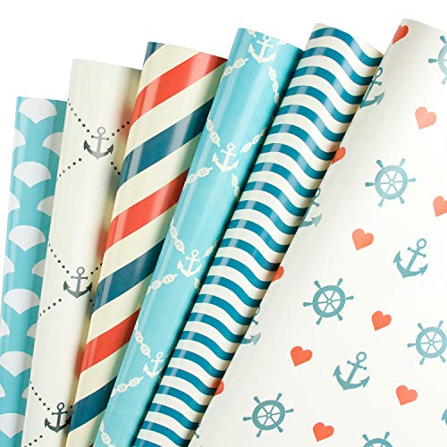 RUSPEPA Hojas De Papel De Envoltura De Regalos: Tema De Navegación Perfecto Para Vacaciones, Cumpleaños, Felicitaciones, Regalos De Baby Shower: 6 Hojas Plegadas: 50 cm X 70 cm Cover