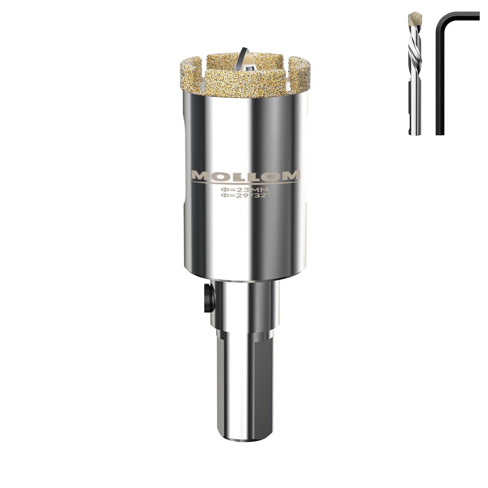 Mollom 29/32" (23mm) Diamond Hole Saw with 2Pcs Removable Pilot Drill Bit Smooth Cutting for Porcelain Tiles,Glass,Ceramic,Marble,Fiberglass,etc — image 1