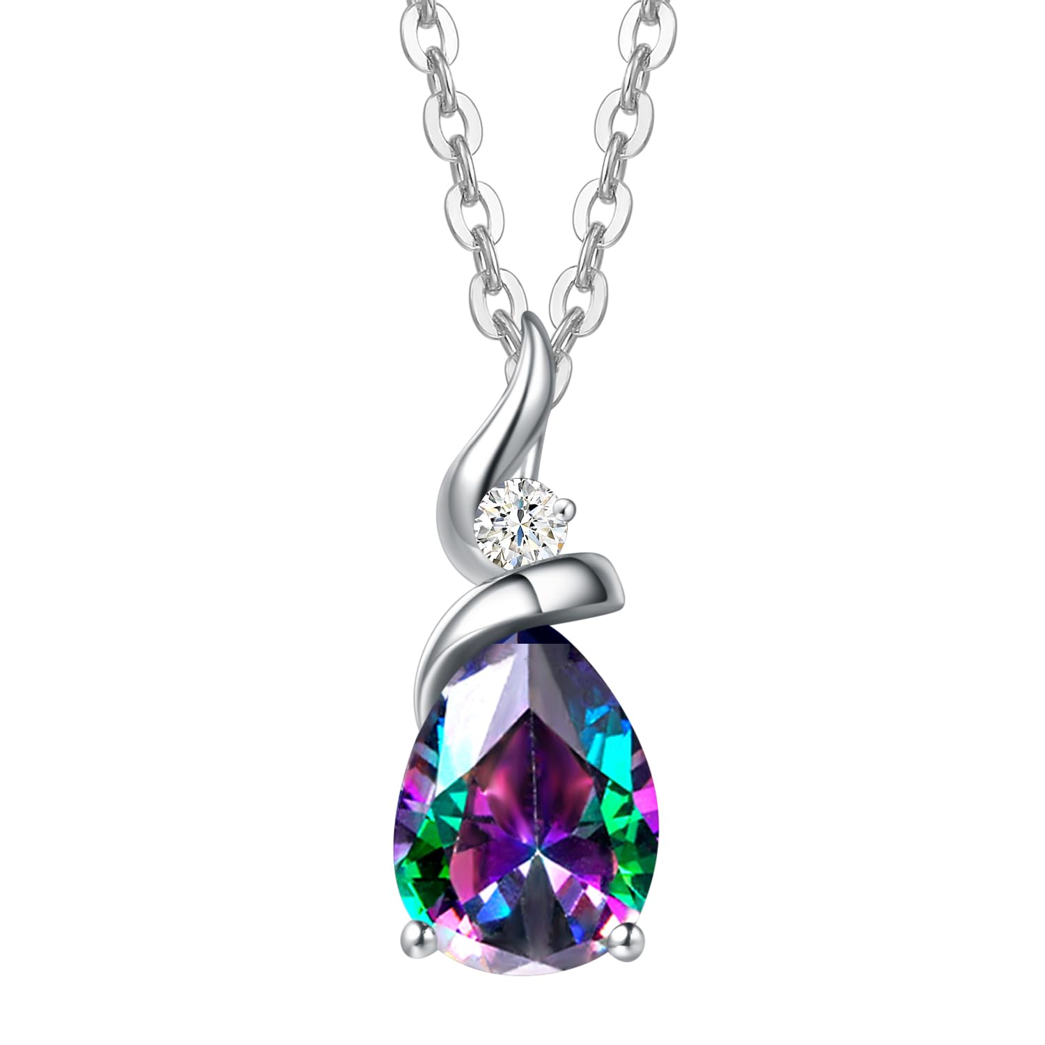 Collana Donna Goccia con Oro Bianco 14 carati Ciondolo e Argento 925 Catena con Zaffiro/Smeraldo/Rubino/Acquamarina/Ametista/Granato/Peridotite/Topazio/Opale/Citrina e Diamanti Naturale Gioielli