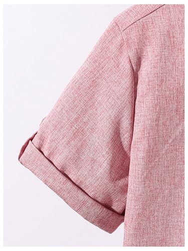 OYOANGLE Boy's Button Front Linen Shirt Band Collar Short Sleeve Henley Shirts Summer Beach T-Shirts3