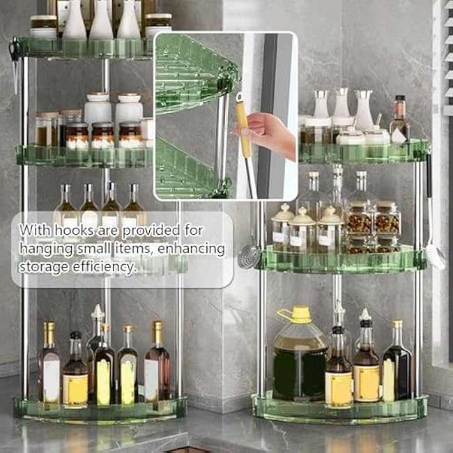 Kitchen Shelves Multifunctional Storage Rack Bathroom Organizer Unit with Hooks Cosmetics Snack, Easy Assemble,Green,4 Tier-eL6jrSs8