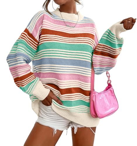 CHARTOU Women Contrast Striped Pullover Sweater 2025 Fall Outfits Oversized