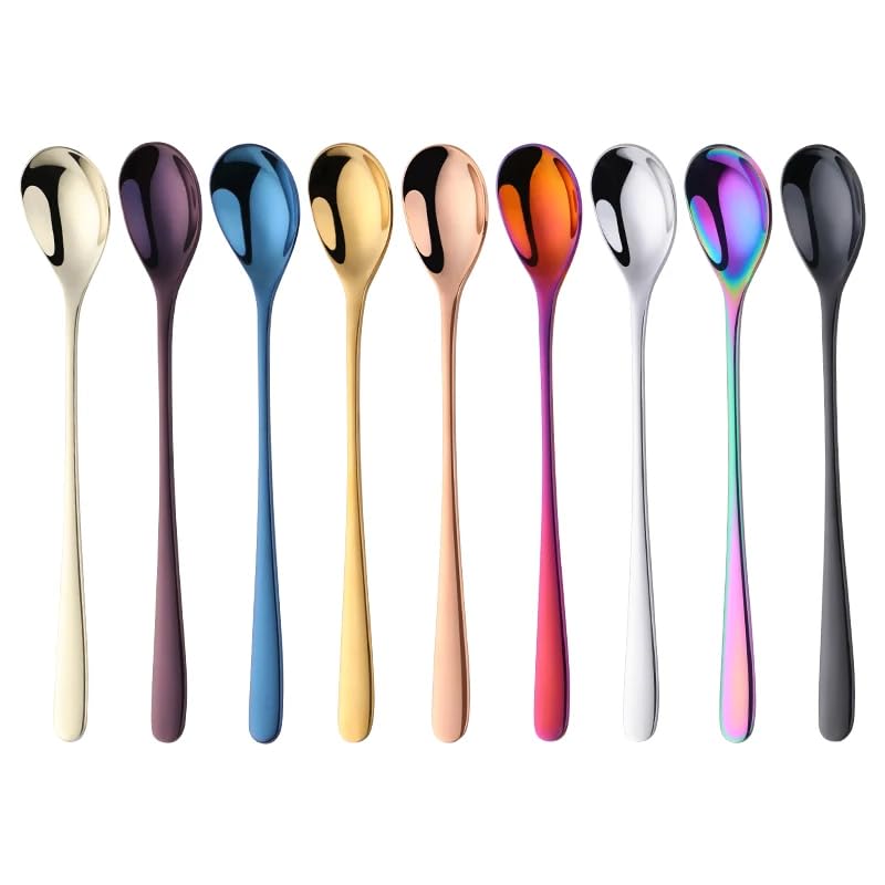 10PC 18/10 In Acciaio Inox Manico Lungo Cucchiaio di Ghiaccio 9 Colori Arcobaleno Stoviglie per Caffè & Tè Gelato Dessert Mescolando Cucchiai Scoop arcobaleno
