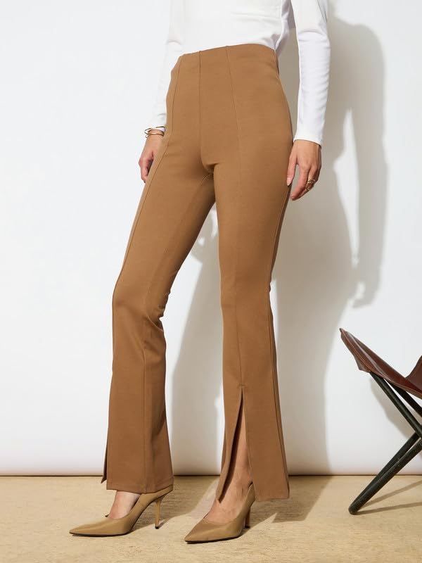 Image of Black Front Slit 4-Way Stretch Slim Pants