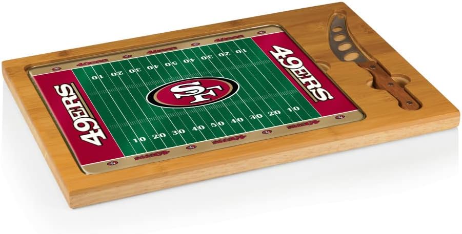 PICNIC TIME NFL Football Field Icon Glass Top Cutting Board & Knife Set, (Parawood & Bamboo)