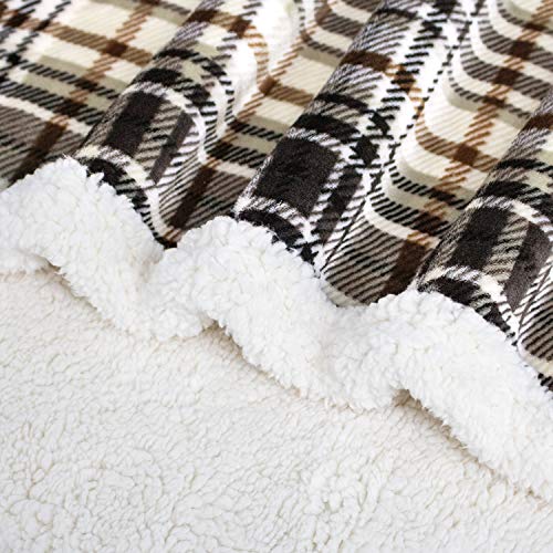 Touchat SHCHECK-BROWN Sherpa Plaid Throw Blanket, Fuzzy Fluffy Cozy Soft Blanket, Fleece Flannel Plush Twin Size Microfiber Blanket For Couch Bed Sofa thumb #4