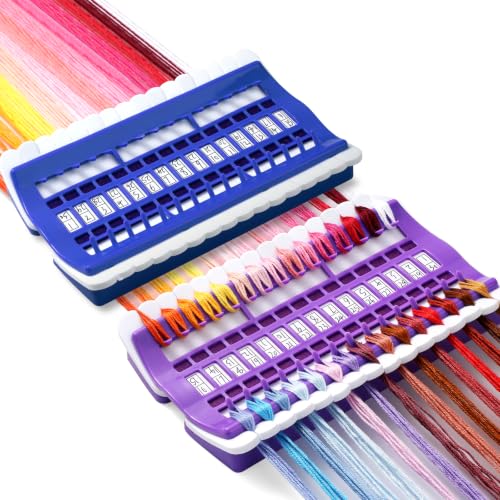Image of LOKUNN Embroidery Floss Organizer 30 Positions 2 Pcs Thread Organizers | Thread Holder Floss Organizer Embroidery Shelf with 15Pcs Replaceable Paper Card Needle Holder for Sewing Embroidery Plastic