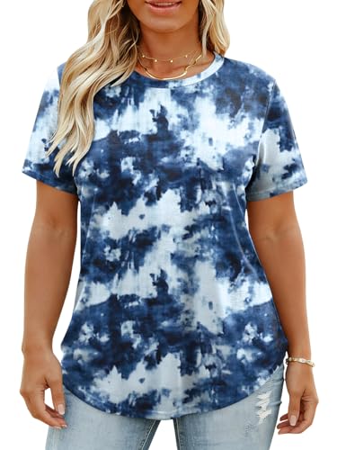 Image of VISLILY Plus-Size-Tops for Women Casual Short Sleeve T Shirts Trendy Tie Dye Crewneck Tees Comfy Loose Fit Tunics XL-5XL