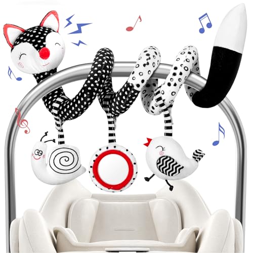 Image of FATI Car Seat Toys for Babies, Hanging Toys for Newborns, Black and White High Contrast Toy for Baby, Spiral Stroller Toys for 0-12 Months Baby - Ideal Gift