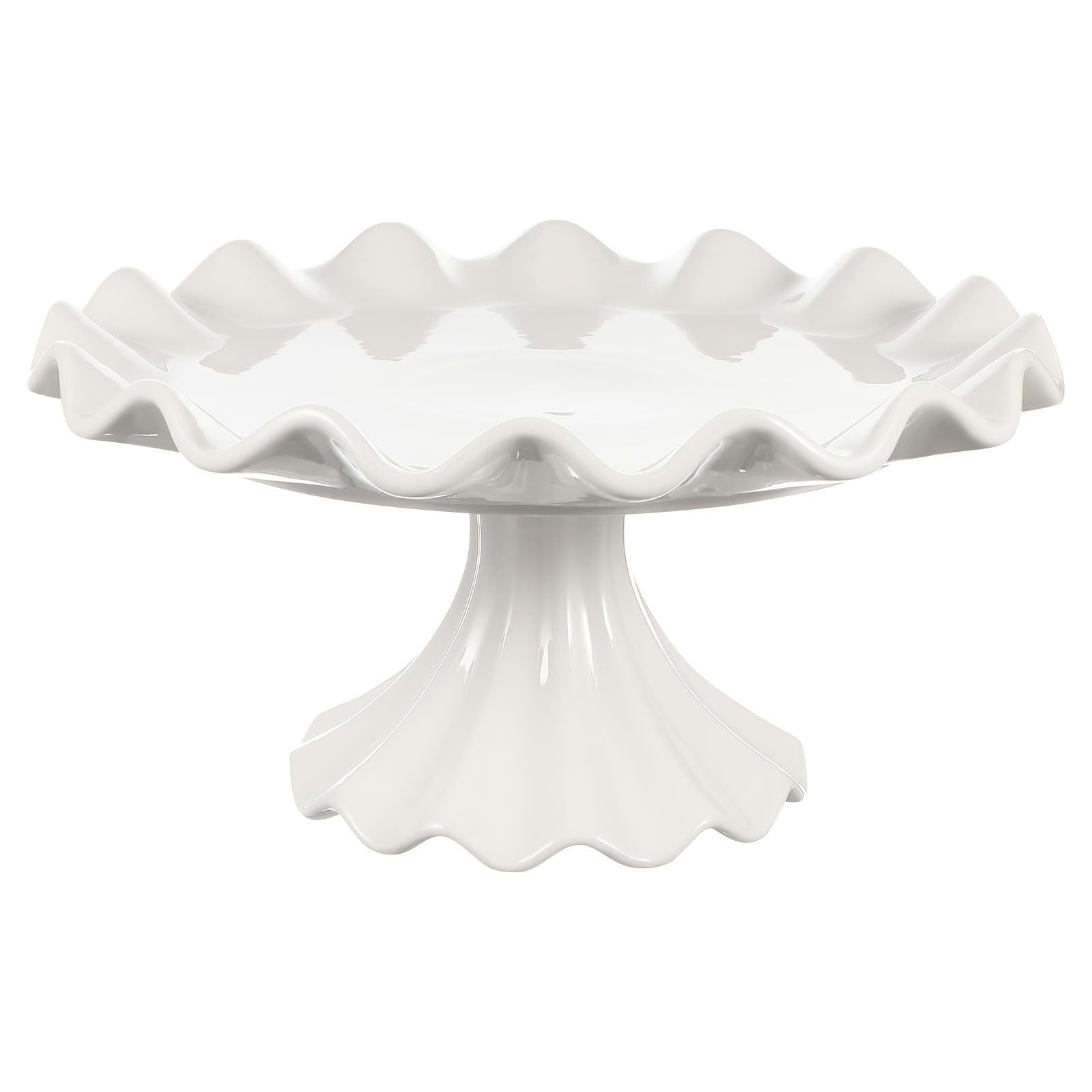 Toyvian Piedistallo per Torte in Ceramica Bordo Ondulato, Bianco