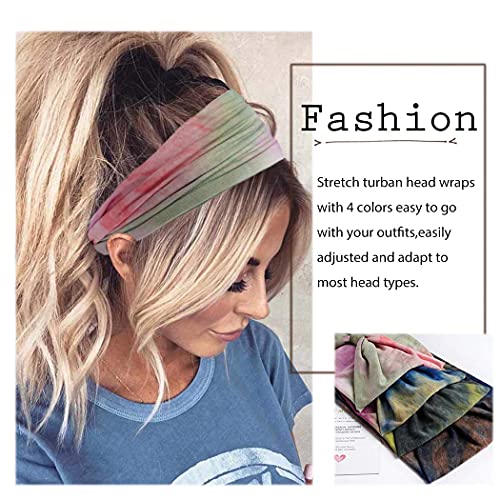 Aceorna Wide Headbands Stretch Turban Knotted Hairbands Elastic Yoga Workout Sweatband Running Sport Head Scarf Large African Head Wraps For Women 4 Pcs (Set A) #TOP4