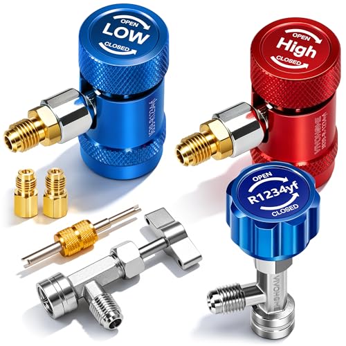 VIVOHOME R1234yf Adapter Tool Kit R1234yf Quick Couplers Set and Self Sealing and Puncture Can Taps Tank Adapter and Valve Core Remover for 1/4 and 1/2 HVAC Charging Hoses