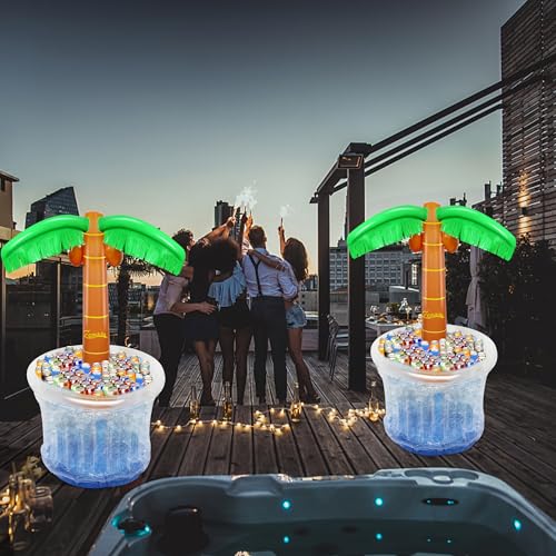 Zcaukya Inflatable Palm Tree Cooler, 60" Blow Up Palm Tree Cooler for Tropical Party Decorations, Hawaiian Party Supplies Pool Decorations