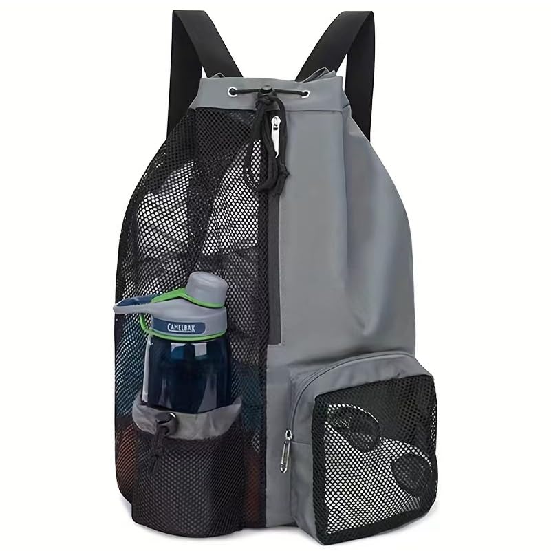 JSNOM Gym Bag Sports Bag Men Women: Backpack Bag Drawstring Waterproof Large with Outer Pocket Zip Inner Pocket for Teenagers Boys Girls (Grey)