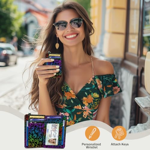 Image of Yonlevres Dog Paw Credit Card Holder Slim RFID Wallet Women Small Travel | Front Pocket, Handy, RFID Blocking, Woman Girls Ladies Gifts, D-ring for Keychain,Thin Mini Card Case, ID Window, PU Leather