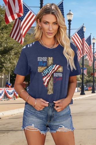 Image of Ithalt Christian Tshirt Womens 4th of July Shirt American Flag T Shirt USA Patriotic Tees Faith Short Sleeve Tops