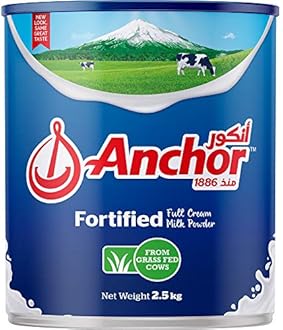 Anchor Milk Powder, Full Cream, Fortified with Vitamins & Minerals, No Preservatives, Ideal for Coffee & Tea Beverages, Tin, 2.5kg