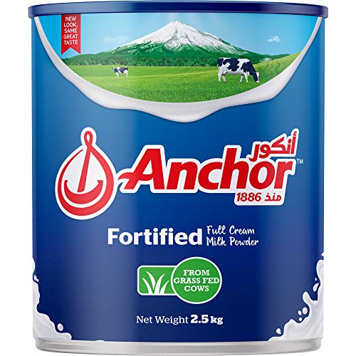 Anchor Milk Powder, Full Cream, Fortified with Vitamins & Minerals, No Preservatives, Ideal for Coffee & Tea Beverages, Tin, 2.5kg