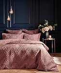 Paoletti Palmeria Quilted Duvet Cover Set – Luxe Embroidered Velvet Bedding (Blush – Super King)