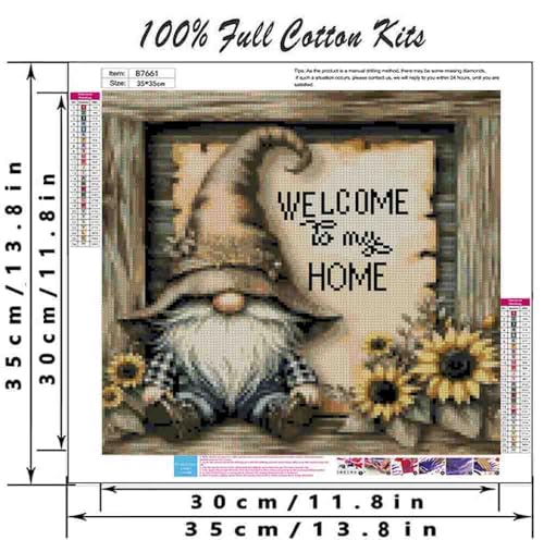 Image of Gnome Cross Stitch Kits for Adults Beginner,Home Counted Cross Stitch Kits Printed Stitching Cute Patterns Dimensions Needlepoint Art Crafts Embroidery Kits for Adults Beginners
