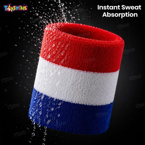 Image of Toyshine 3 Pieces Sweatbands Set, Includes Sports Headband and Wrist Sweatbands Striped Sweat Band for Athletic Men and Women SSTP