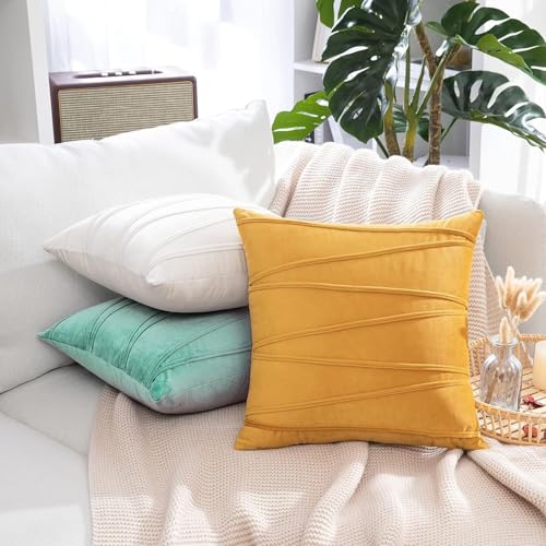 Image of Khooti Velvet Striped Cushion Cover Pack of 1-22 inchX22 inch /56X56 Cm | Teal Green | Soft Pillow Covers Cushion Case for Sofa Bedroom Living Room Chair Car, Cushion Cover with Zig Zag Pattern