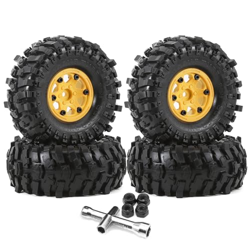 WLYJEA 1.9in RC Crawler Mud Slingers Tires 118mm RC Rubber Tires w/12mm Hex Plastic Beadlock Wheel Hub Fit for 1/10 RC Rock Crawlers FCX10 Axial SCX10 Pro SCX10 UTB18 TRX4 Redcat Gen8 7VS4-10(4PCS)