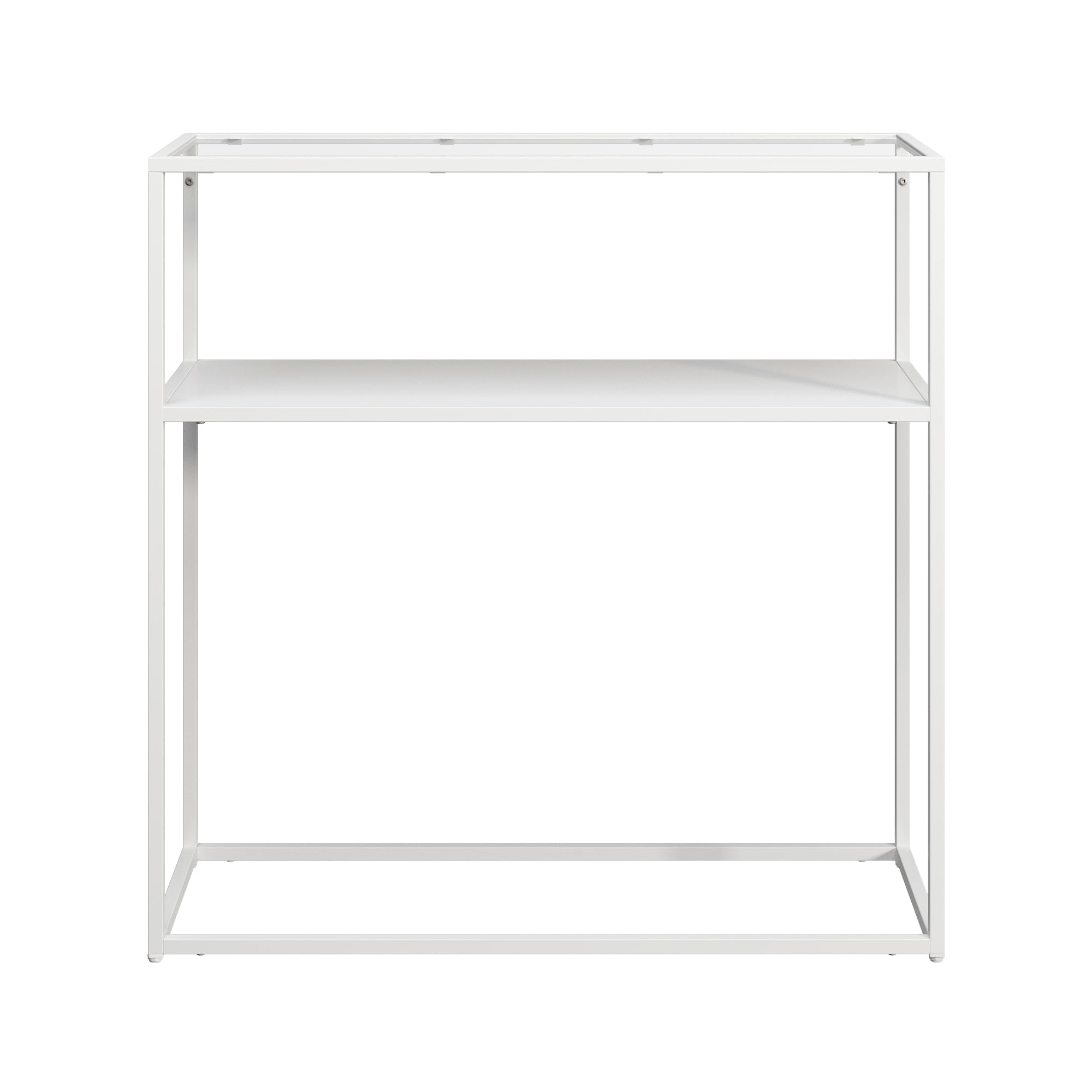 [en.casa] Tavolo a Consolle in Metallo e Piano Tavolo in Vetro Temperato Mobile da Ingresso Corridoio 80 x 80 x 30 cm Consolle Stretto con 2 Piani di Appoggio - Bianco