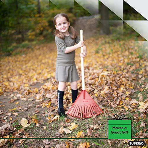 Image of Superio Kids Leaf Rake, 34-Inch Lawn & Garden Rake with Hardwood Handle and Durable Plastic Head, Leaf Cleanup Tool, Red 1 Pack
