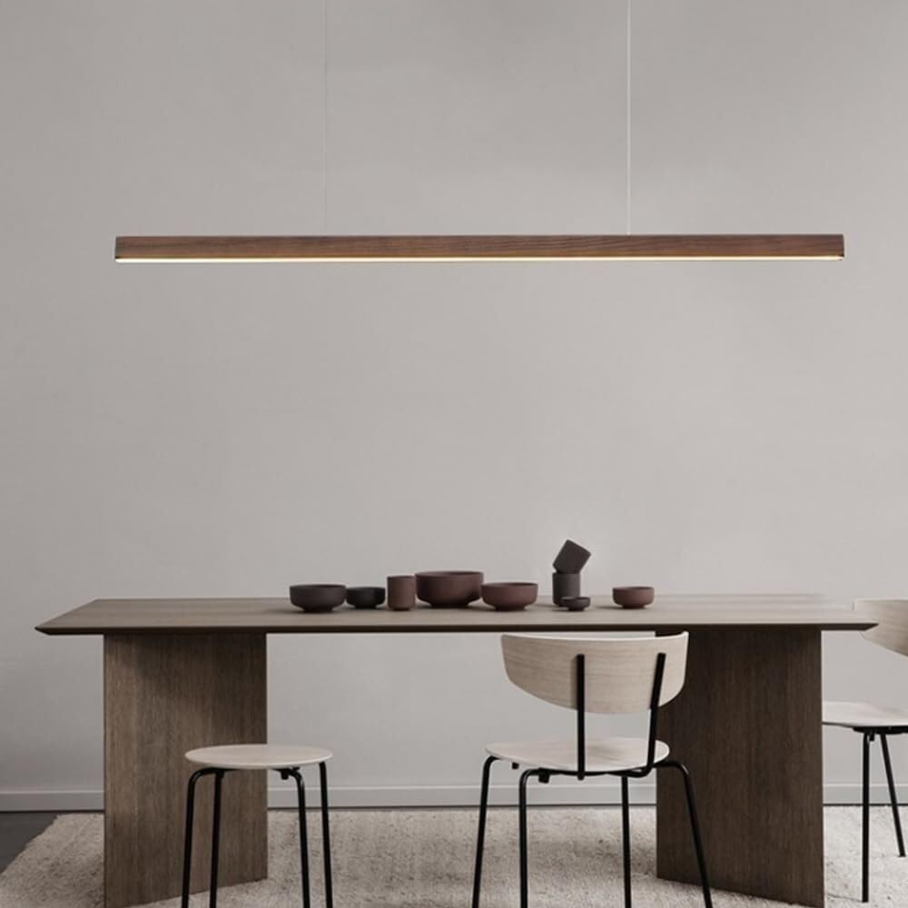 CUNTO LED Lampada a Sospensione in Legno Lampadario lineare Minimalista Lampada da soffitto Lampada a Sospensione a Striscia Lunga Lampadari Moderni per Tavolo da Pranzo Lampade a Sospensione per