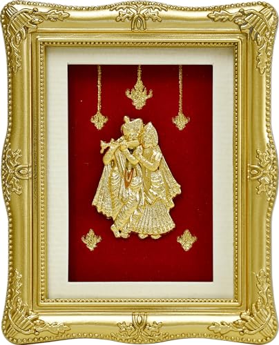 Image of Radha Krishna 24kt Gold Foil Decorative Table Top | Divine Love Artwork for Home, Office & Temple | Spiritual Gift for Housewarming, Festivals, Marriage & Religious Events (7.5 cm x 9 cm)