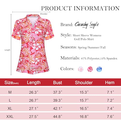 Cucuchy Style Cucuchy Womens Golf Shirts,Collared Polo V Neck Golf Clothes Short Sleeve Hiking Fishing Yoga Shirts Quick Dry Moisture Wicking Workout Tennis Tops Flower Pink Xl thumb #5