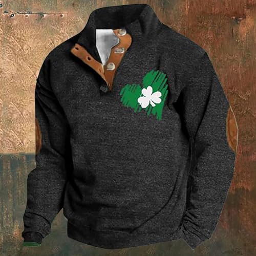Mens St Patricks Day Sweatshirt Retro Shamrock Flag Print Stand Collar Long Sleeve Shirt Pullover Clothes2