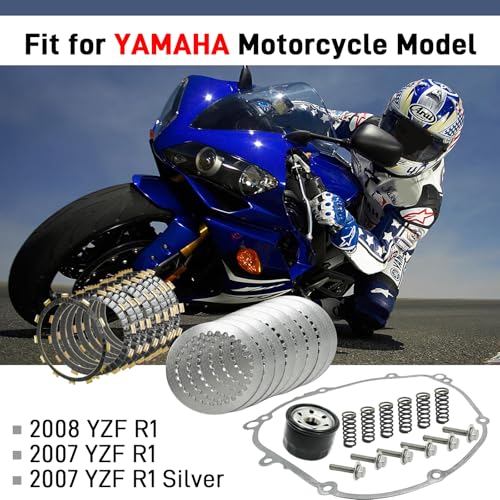 Image of Clutch Kit & Friction Steel Plates Cover Gasket Compatible with Yamaha YZF R1 2007-2008 OEM# 4C8-W001G-00-00