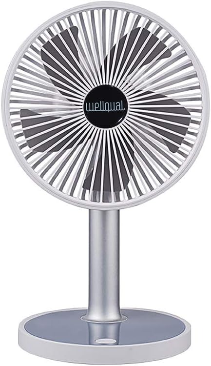 Desk Fan Small Table Fan Rechargeable Battery Operated Mini Fan Rotation Fan 6 inch Portable Fan 4 Speed USB Personal Fan With LED Light for Home office Travel Camping (white)