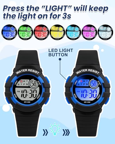 Juboos Kids Watch Digital for Boys Girls 5-12, 3ATM Waterproof LED Colorful Lights Sport Children Watch with Alarm Clock, Stopwatch3