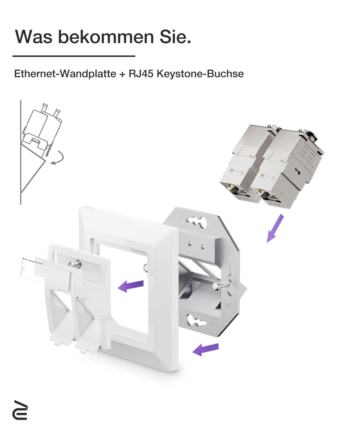 VCELINK CAT8 2x Keystone Netzwerkdose Unterputz 2Fach, Lan Dose Doppelt Keystone RJ45 Modul, STP Vollgeschirmt, RJ45 Ethernet Datendose DSL Patchkabel Verlegekabel