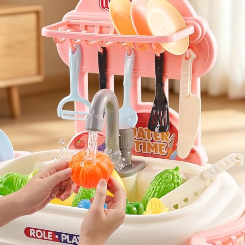 Fregadero de Juguete Infantil con 52 piezas de frutas y verduras de plastico 7
