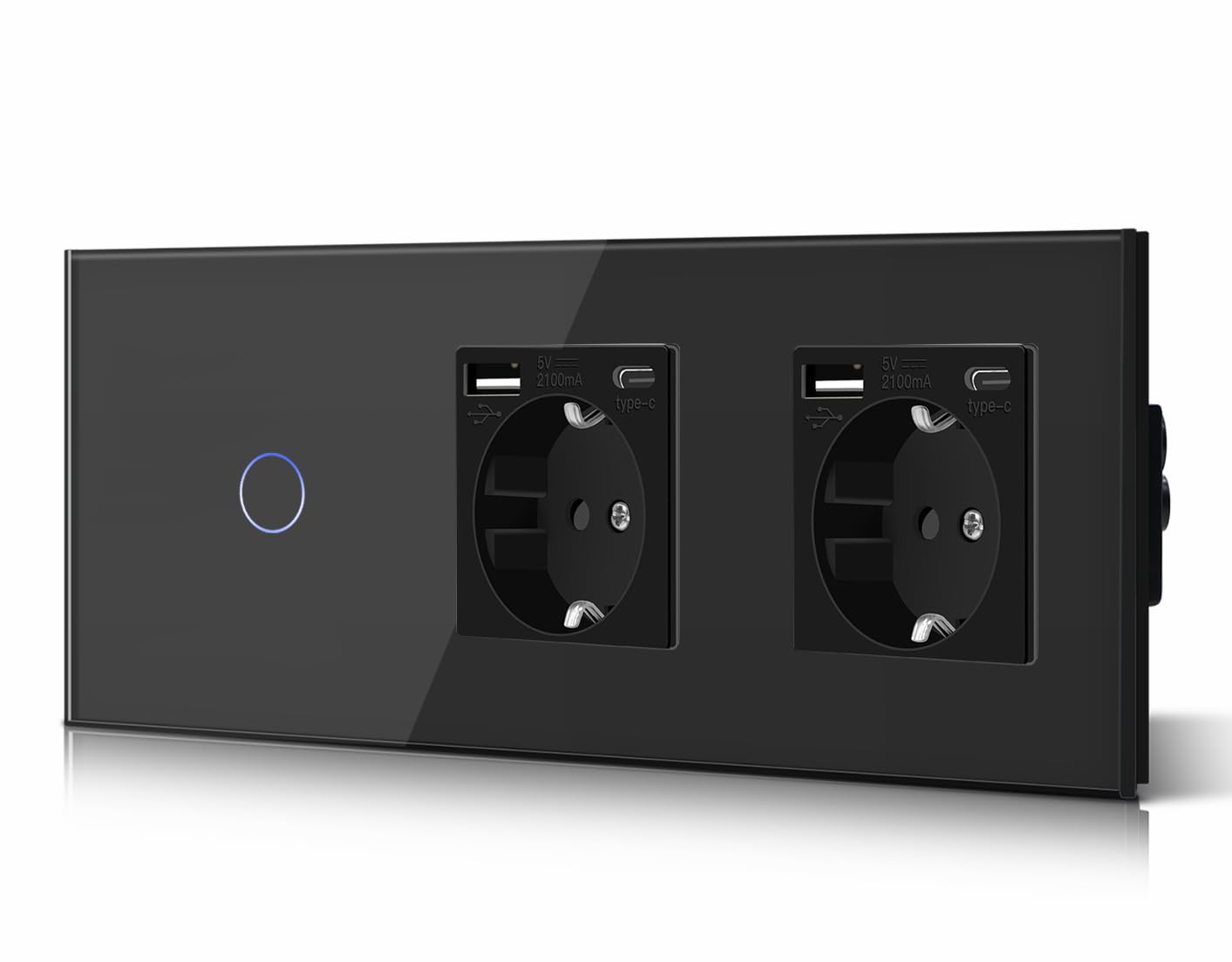 BSEED Interruptor táctil y enchufe pared,Toma de corriente con USB C,Panel de Vidrio con pulsador LED,Sin Función Wifi,1 Gang 1 Vía+1 Enchufe USB/Tipo C,157mm Negro — view 27