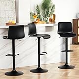 HeuGah Bar Stools Set of 3, Swivel Counter Height Barstools with Back, Adjustable Height 24' to 32', Black Faux Leather Bar Chairs for Kitchen Island (Black, Set of 3 (24'' to 32''))