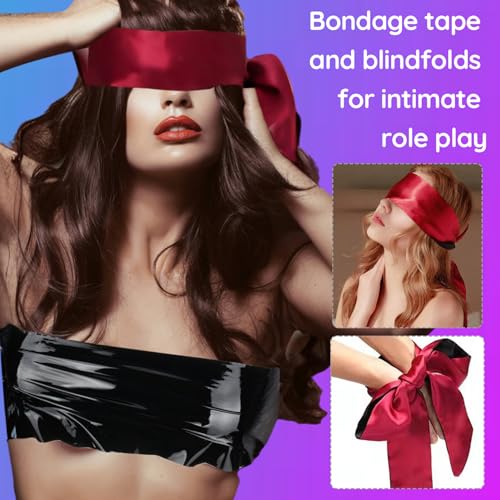 120m Bondage Tape Set BDSM Sex Tape, 30m x 4Rollen Ohne Kleber Elektrostatisches Restraints Tape mit Satin Augenmaske, PVC Static Electrostatic Tape (Breite: 10cm x 1Rollen + 5cm x 3Rollen)