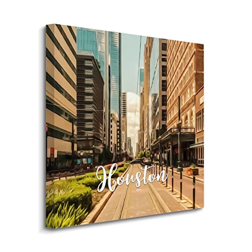 Toile Houston Yelolyio : cadeau idéal d'art moderne américain du Texas encadré