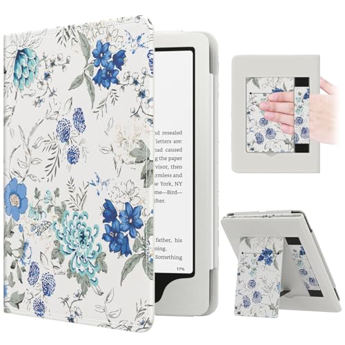 Image of MoKo Case for 7 inch /6.8 inch Kindle Paperwhite(12th /11th Gen-2024 /2021) & Colorsoft Signature Edition,Slim PU Shell Cover Case with Auto-Wake /Sleep,Not for kobo Aura 2 /Remarkable, Blue Flowers on White