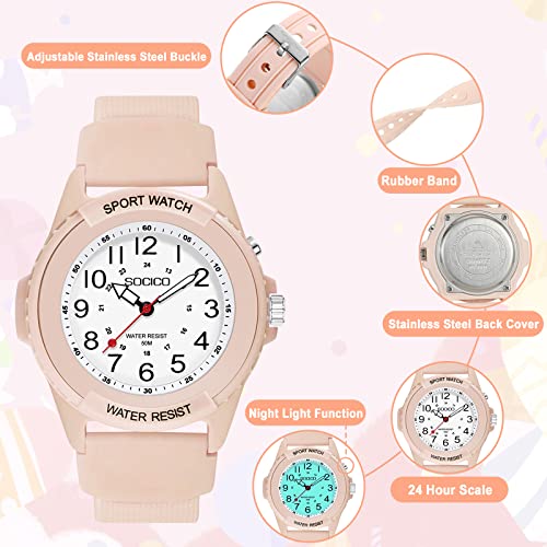 Proking Women's Watch Sport Waterproof Watches Nurse Minimalist Simple Analog Watch Casual Ladies Men's Watch, Easy Read Dial, Military Time With Second Hand, Silicone Band, Light #TOP5